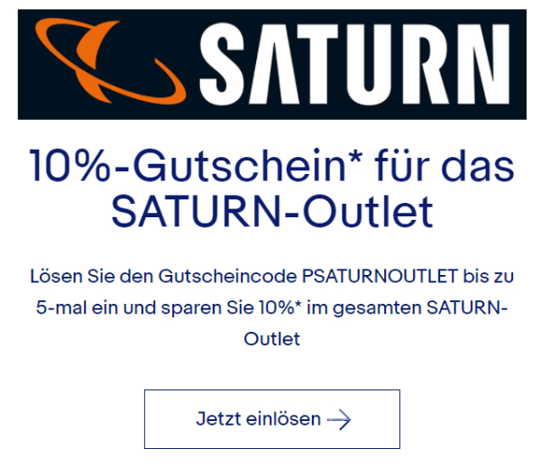 10% Gutschein für Saturn Outlet - bis zu 5x einlösen