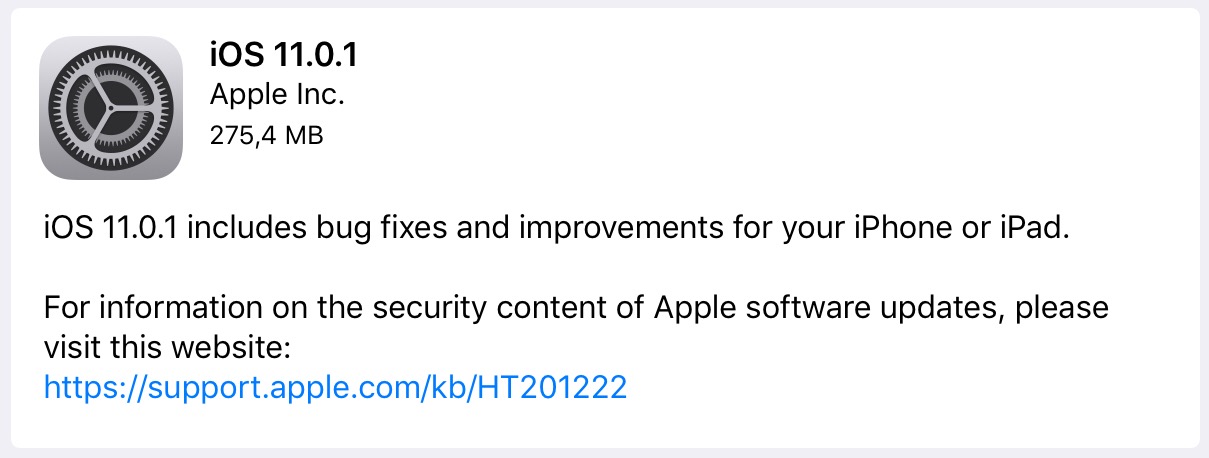 iOS 11 neue Version 11.0.1
