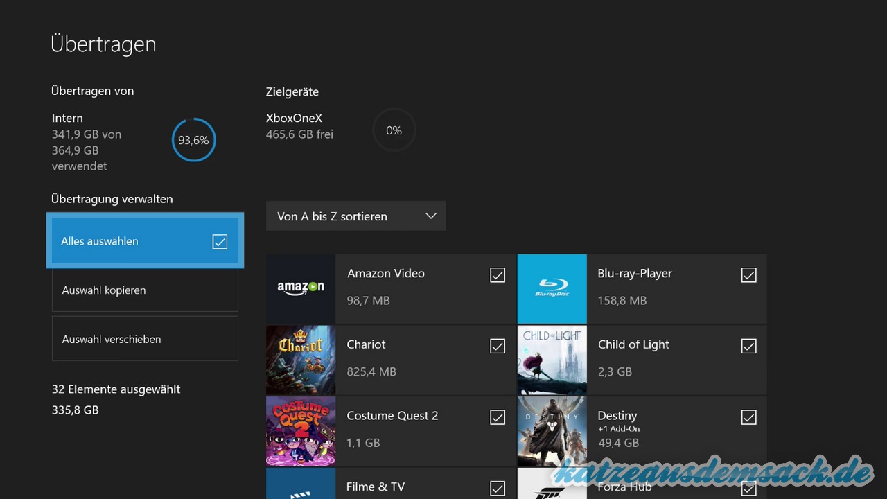 Xbox One (S/X) - Inhalte auf externe Festplatte verschieben oder kopieren