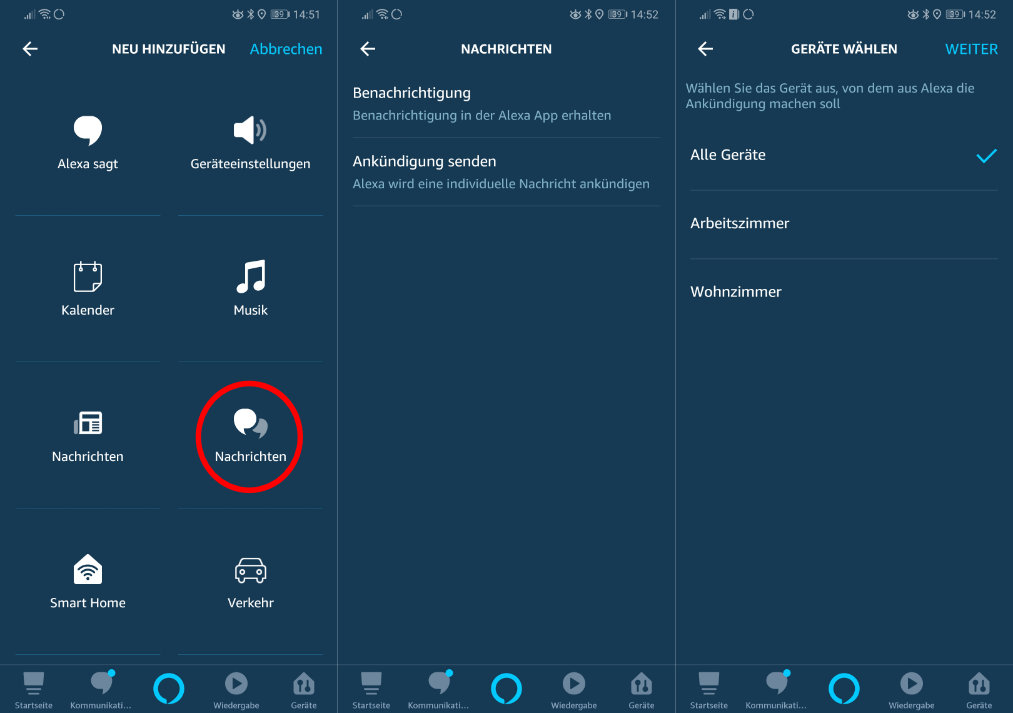 Ankündigungen in Alexa Routinen für Echo-Lautsprecher nutzen