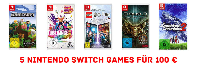 5 Nintendo Switch Spiele für 100 € bzw. 20 € pro Spiel