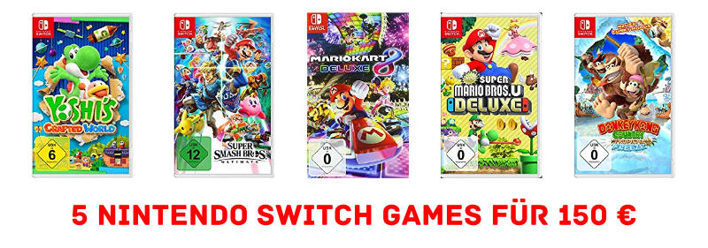 5 Nintendo Switch Games für 150 € bzw. 30 € pro Spiel