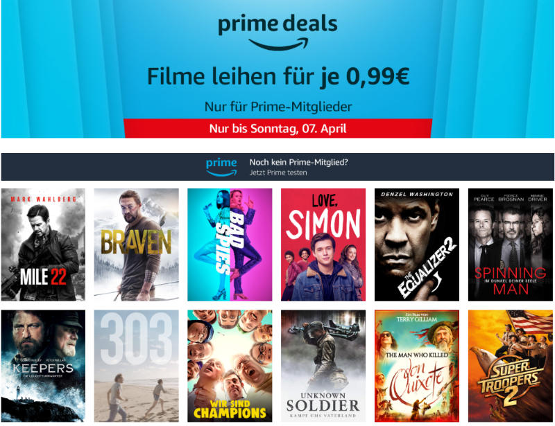 Prime Deals - 12 Filme am Freitag für je 99 Cent leihen