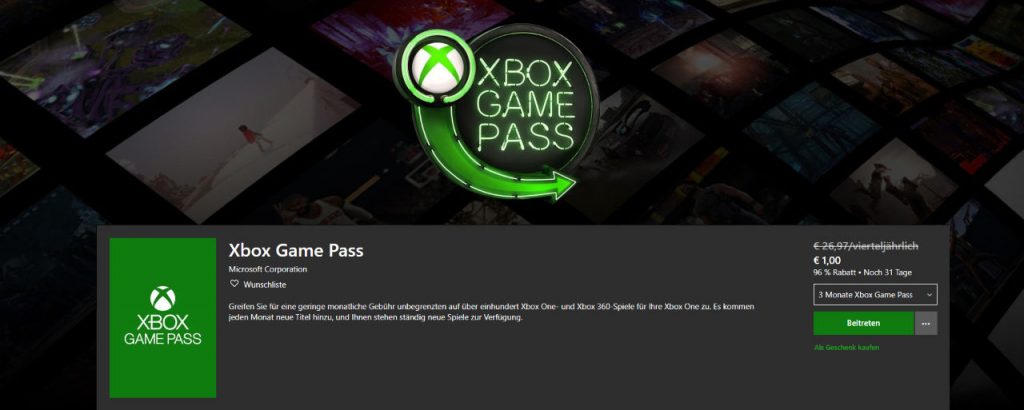 3 Monate Xbox Game Pass für einen Euro - für nicht aktive Nutzer - 50% Rabatt auf 3 Monate für Mitglieder
