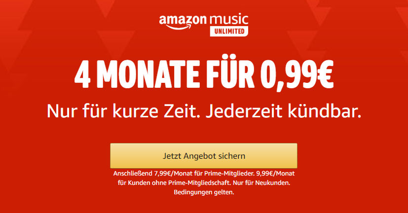 Amazon Music Unlimited ab 99 Cent für 4 Monate