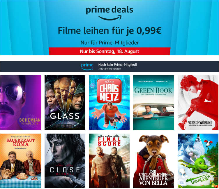 Prime Deals - 10 Filme am Freitag für je 99 Cent leihen