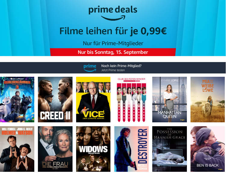 Prime Deals - 12 Filme am Freitag für je 99 Cent leihen
