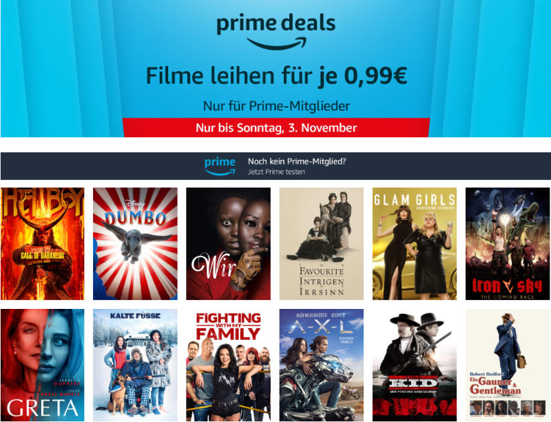 Prime Deals - 12 Filme für je 99 Cent leihen