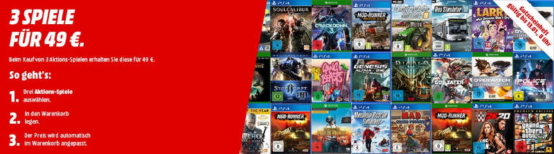 3 Spiele für 49 Euro bei MediaMarkt - PlayStation 4, Xbox One, Windows PC, Nintendo Switch