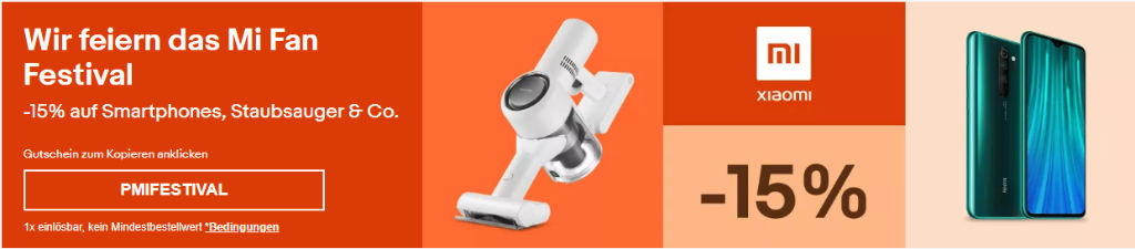 15% Gutschein eBay - Xiaomi Technik-Produkte günstiger ohne Import