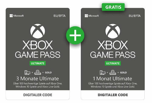 Xbox Game Pass Ultimate - Konsolen, PC, und Xbox Live Gold - 3 Monate kaufen, 1 Monat geschenkt
