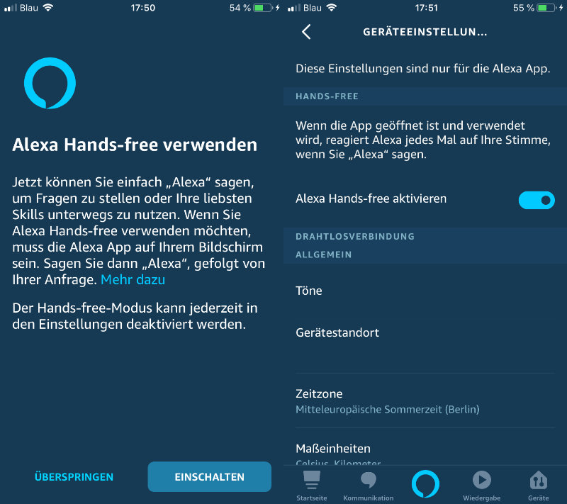 Alexa App Hands-free aktivieren und deaktivieren
