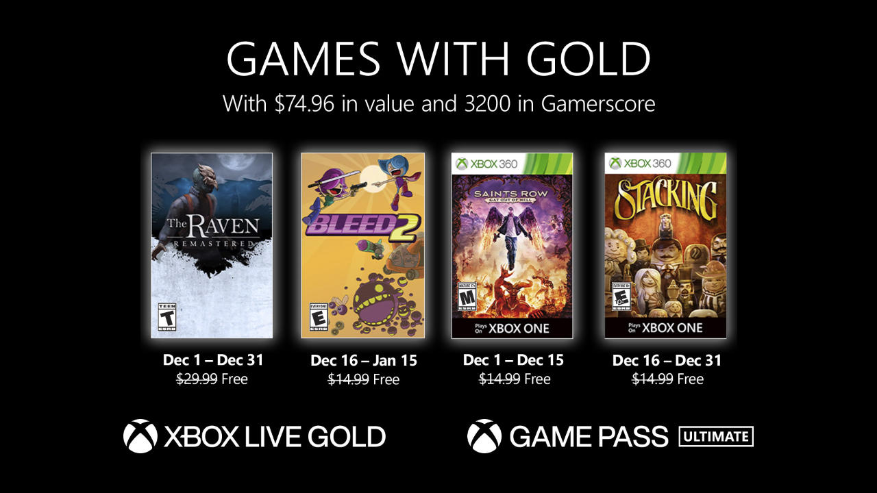 Monatlich kostenlose Spiele mit Xbox Live Gold und Xbox Game Pass Ultimate - Dezember 2020