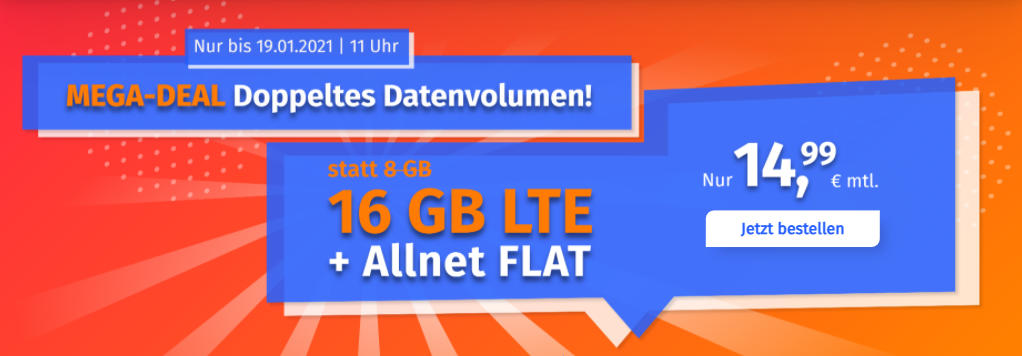 PremiumSIM - günstige Allnet-Flat mit Telefonie, SMS, 16 GB Datenvolumen LTE inkl. EU Roaming