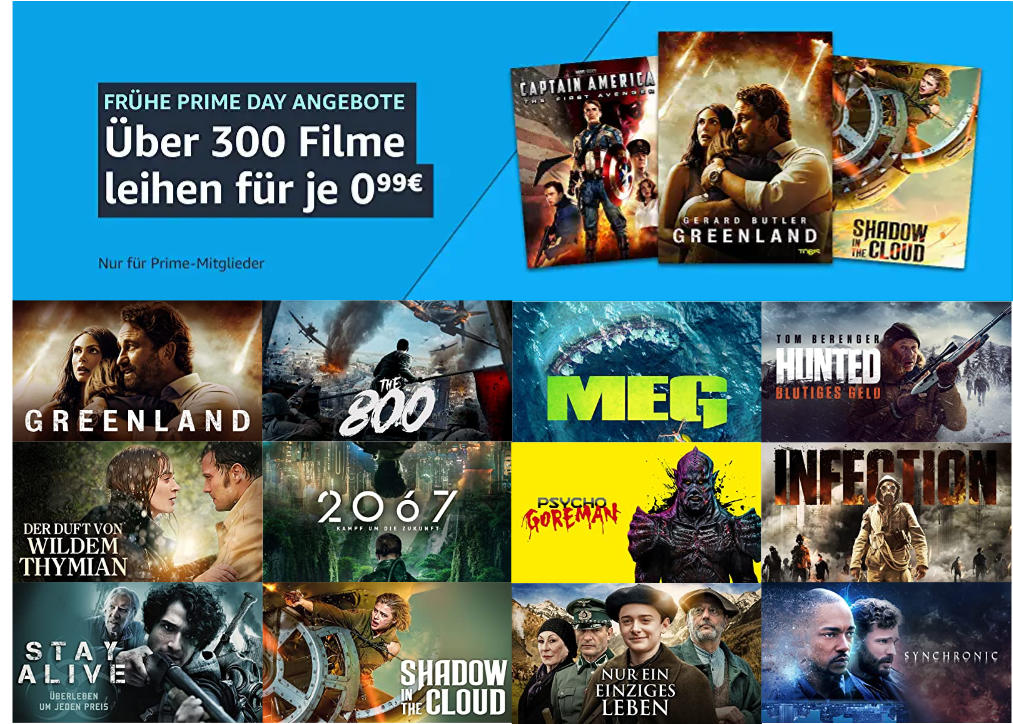 Über 300 Filme für je 99 Cent ausleihen - Juni bei amazon.de - Heimkino Schnäppchen vorm Prime Day 2021