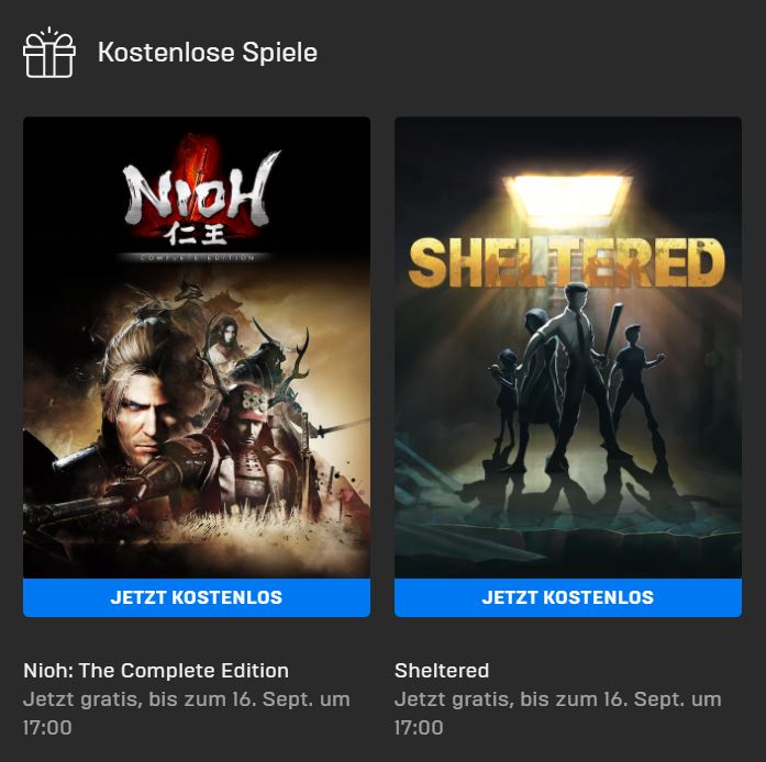 Nioh - The Complete Edition und Sheltered kostenlos bis 16. September - Epic Games Store - Vollversion