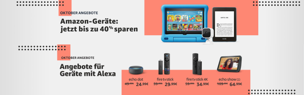 Angebote - Echo, Fire TV, Kindle eReader - für und mit Alexa - Rabatte bis zu 40%