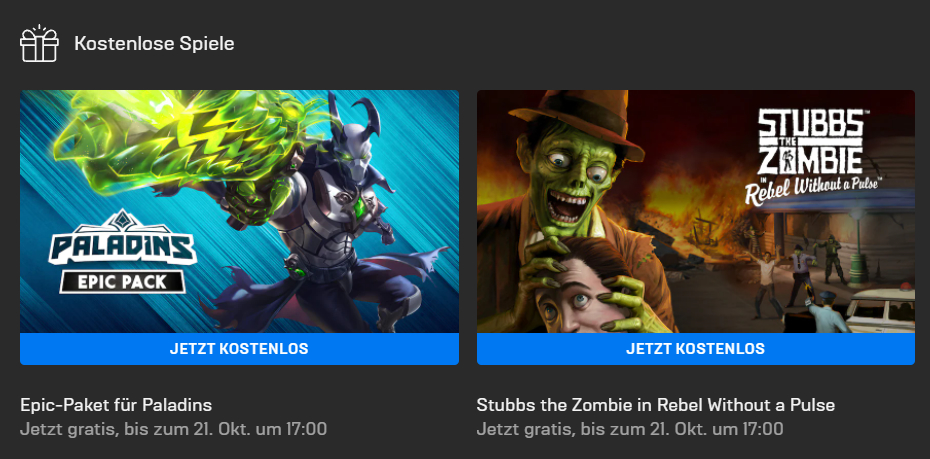 Stubbs the Zombie in Rebel Without a Pulse und Epic Pack für Paladins kostenlos bis 21. Oktober - Epic Games Store - Vollversion