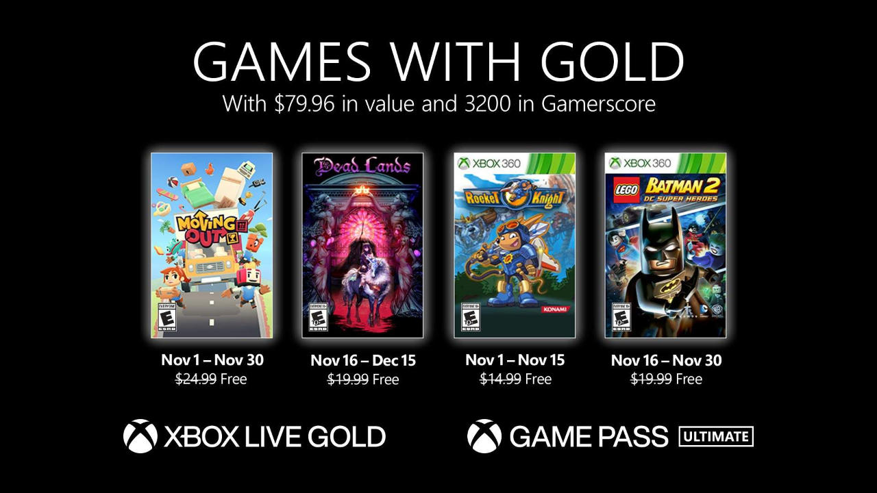 Monatlich kostenlose Spiele mit Xbox Live Gold und Xbox Game Pass Ultimate - November 2021