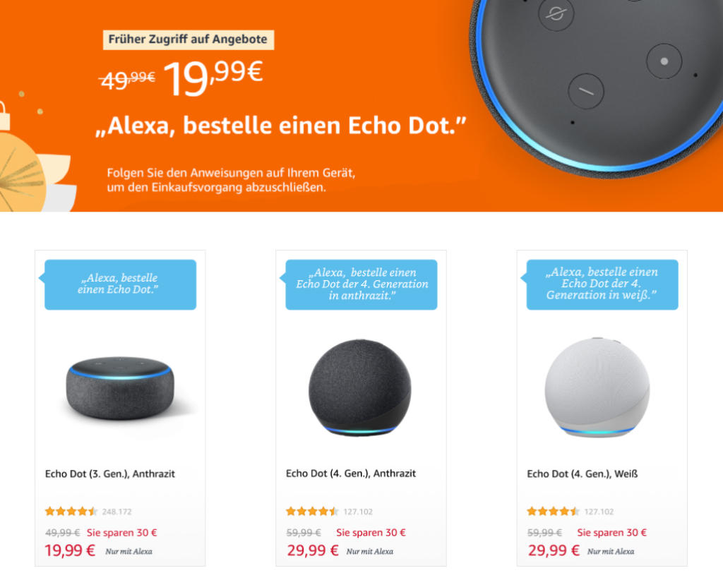 Echo Dot 4 für unter 30 Euro - Fire TV Stick Lite unter 14 Euro, Echo Show 5 unter 45 €