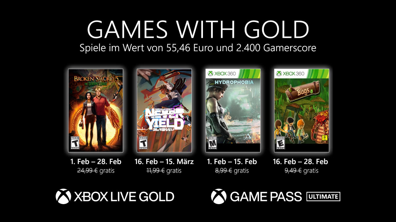 Monatlich kostenlose Spiele mit Xbox Live Gold und Xbox Game Pass Ultimate - Februar 2022