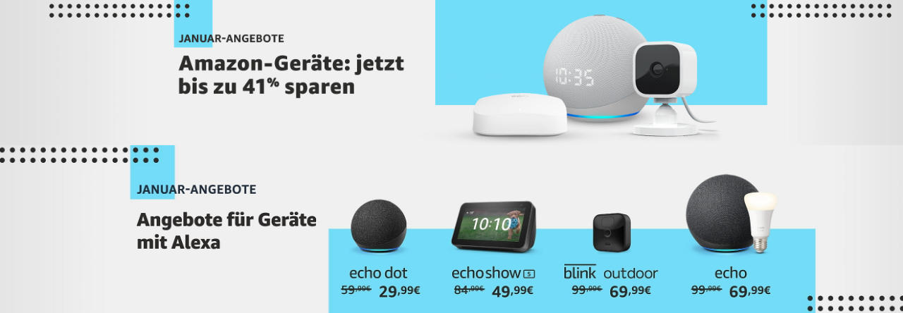 Angebote - Januar-Angebote 2022 - Echo, Kindle, Grundig, TV mit Fire TV, Produkte für und mit Alexa - Rabatte bis zu 41%