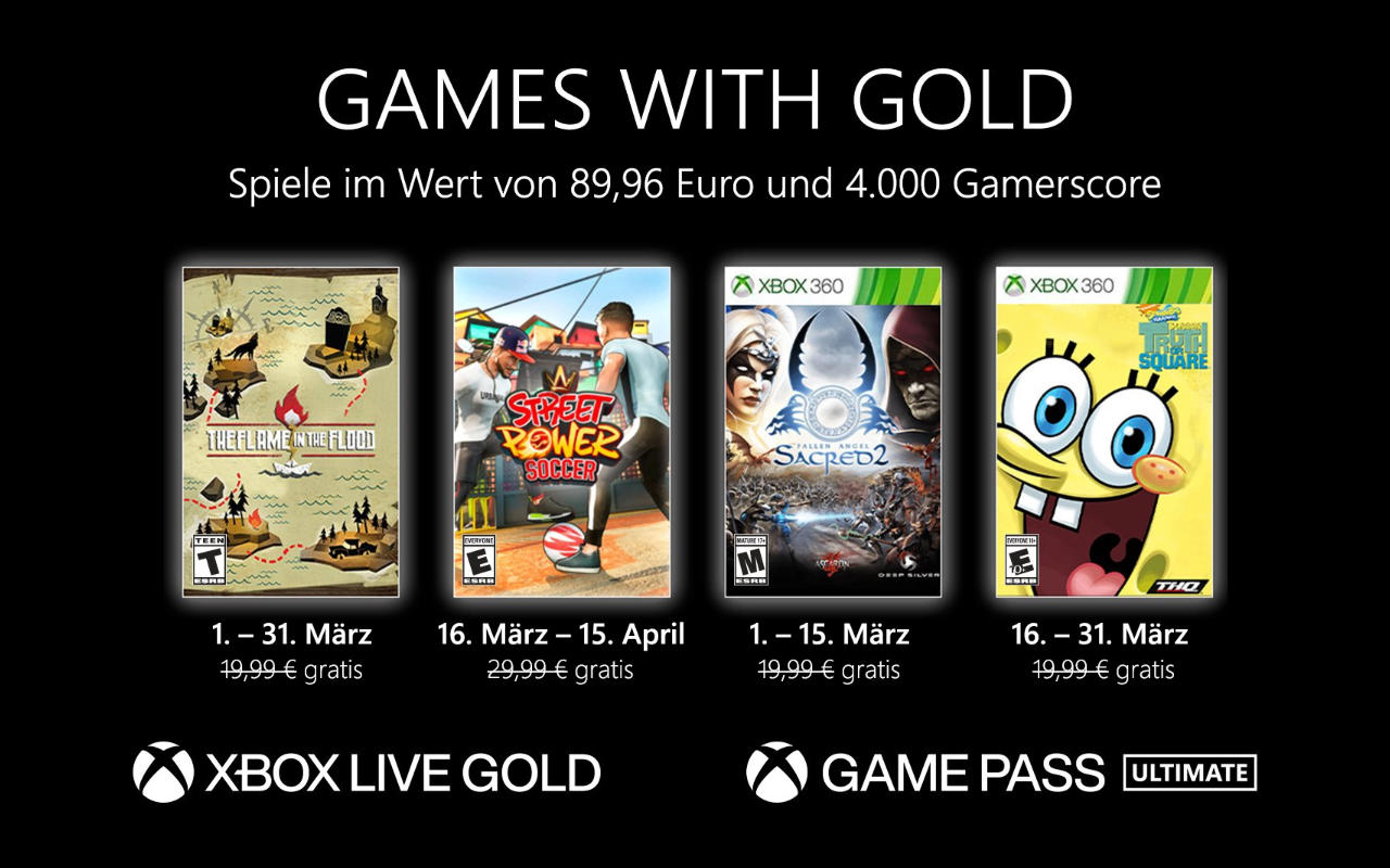 Monatlich kostenlose Spiele mit Xbox Live Gold und Xbox Game Pass Ultimate - März 2022