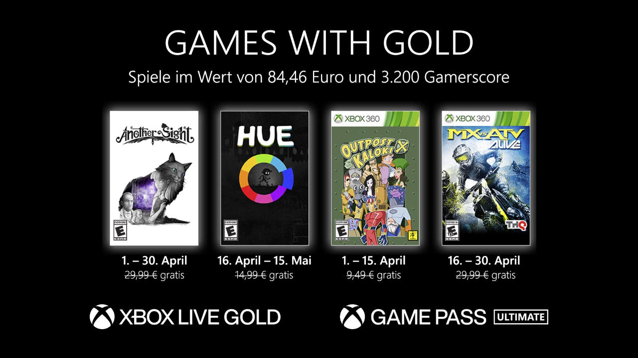 Monatlich kostenlose Spiele mit Xbox Live Gold und Xbox Game Pass Ultimate - April 2022