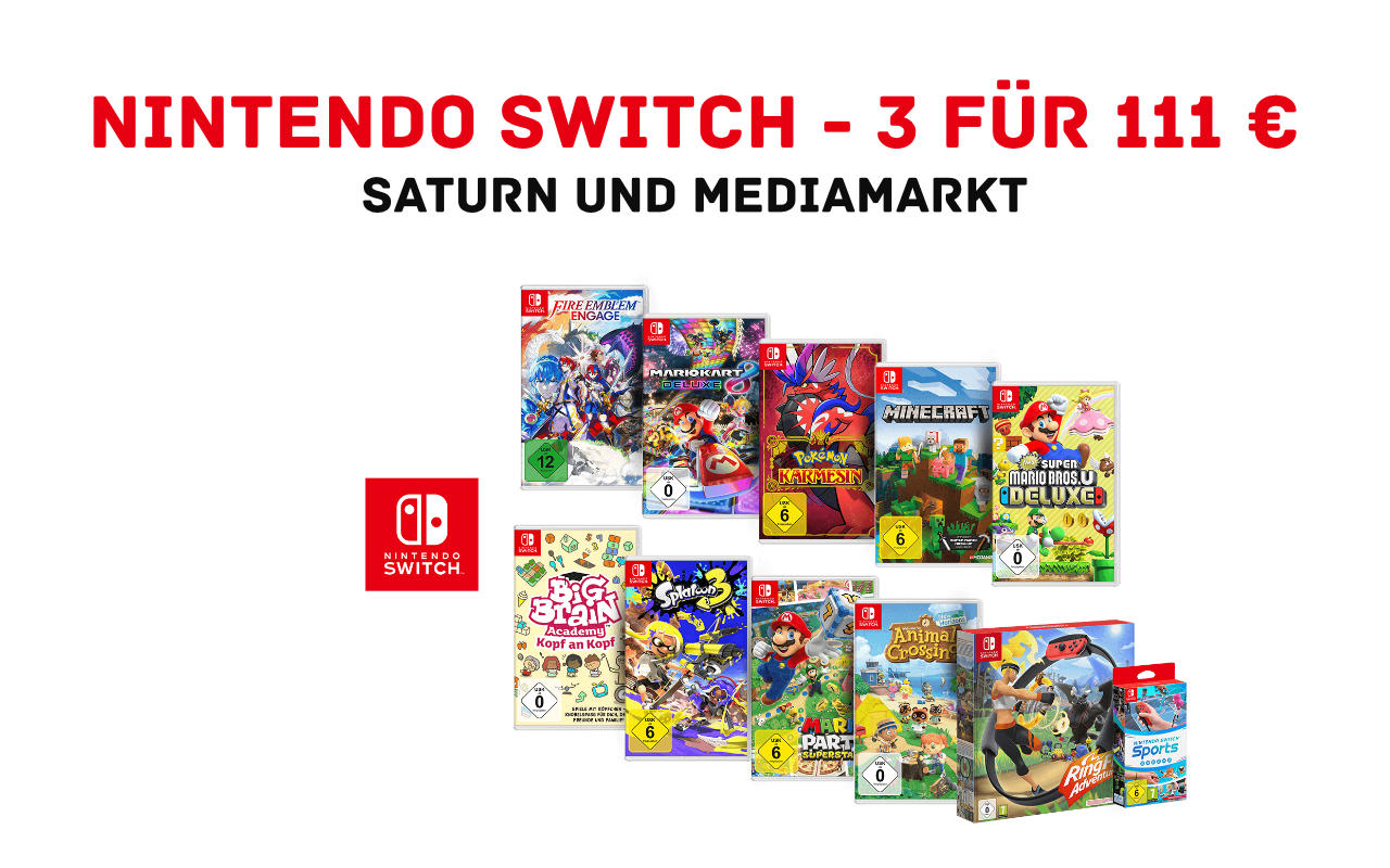 Nintendo Switch - 3 für 111 Euro - MediaMarkt und Saturn  - Januar 2023