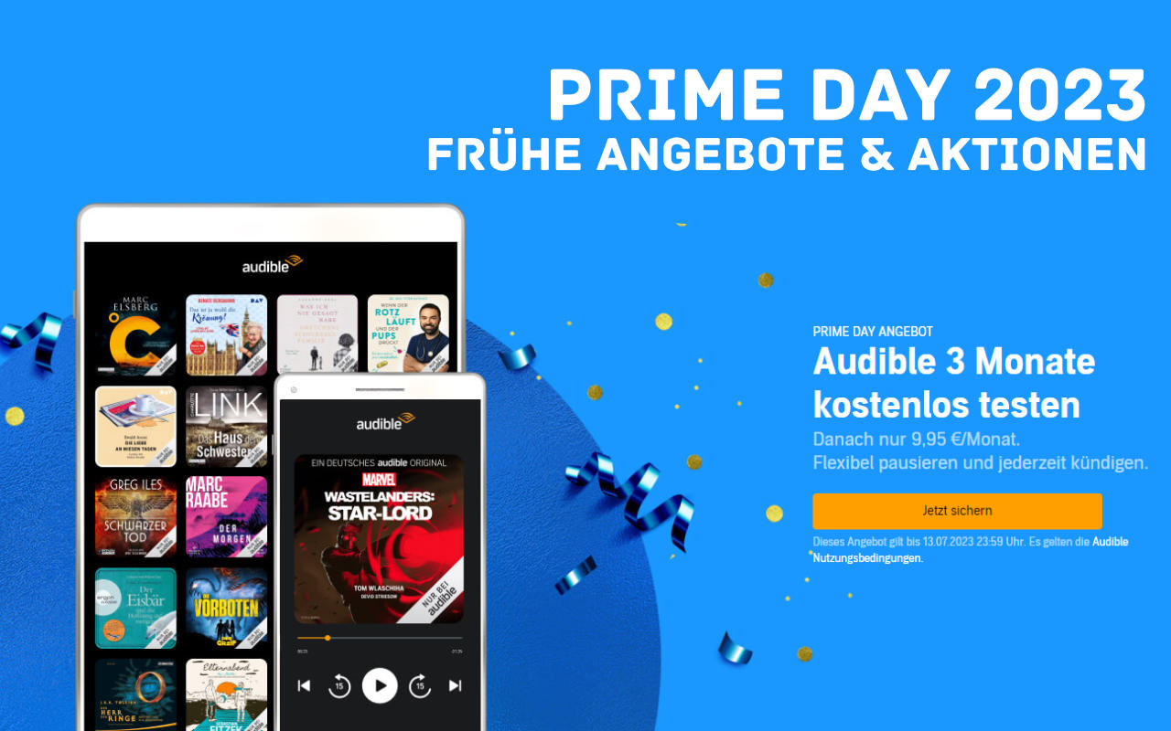 Audible Abo kostenlos 3 Monate testen - Prime Day 2023 - Prime Kunden - Juni / Juli 2023