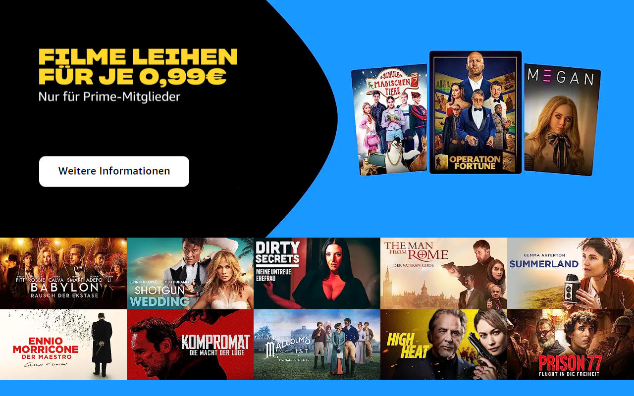 Filme für je 99 Cent ausleihen - Juli 2023 bei amazon.de - Heimkino Schnäppchen - Prime Day 2023