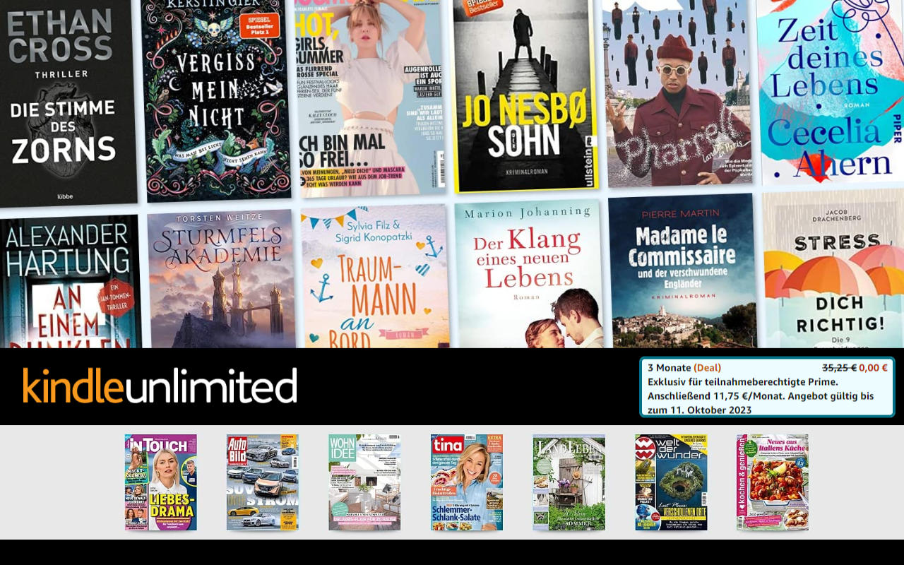 Kindle Unlimited - 3 Monate gratis - auch für ehemalige Bestandskunden ohne laufendes Abo - verfügbar bis Oktober 2023