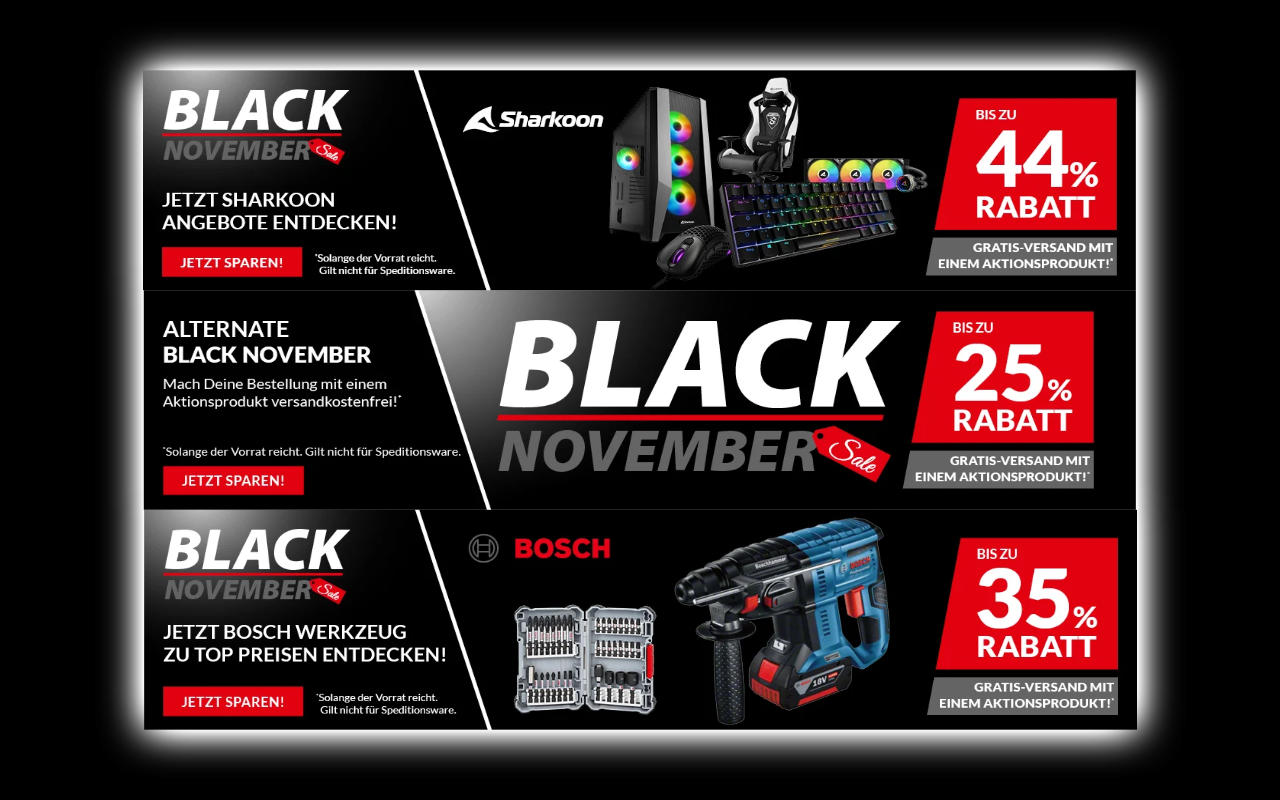 Alternate - Black November 2023 - Black Friday und Cyber Monday Aktion im (fast) kompletten November