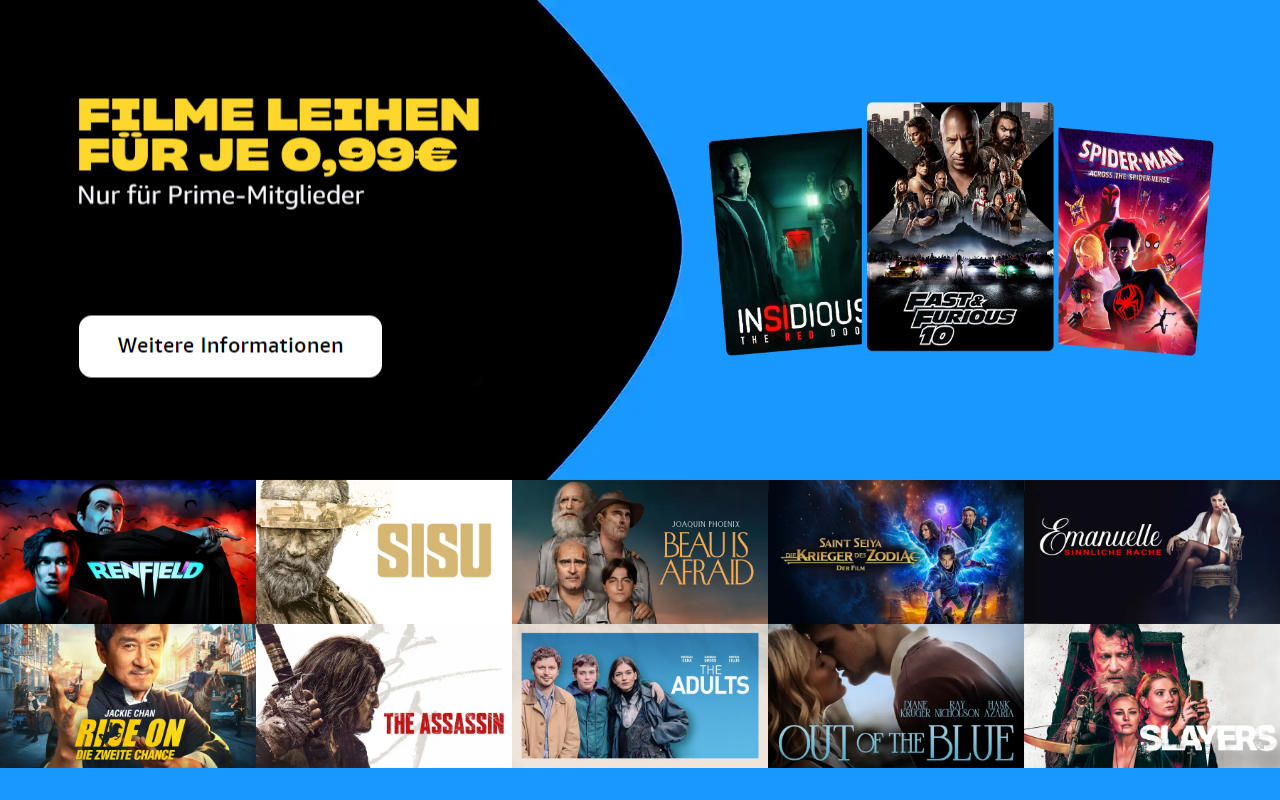 Filme für je 99 Cent ausleihen - November 2023 bei amazon.de - Heimkino Schnäppchen - Black Friday