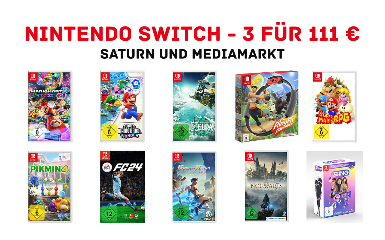 Nintendo Switch - 3 für 111 Euro - MediaMarkt und Saturn - Januar 2023