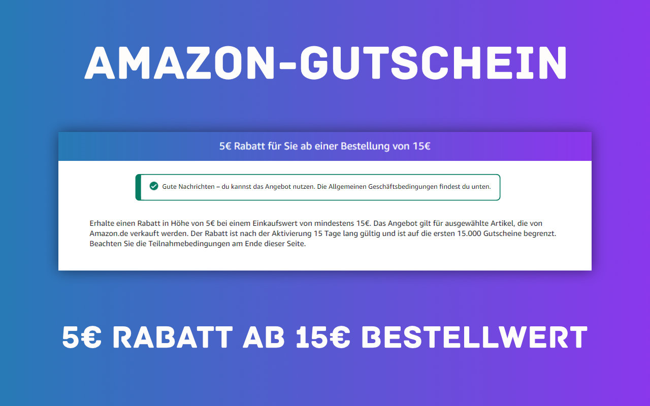 5 Euro Amazon-Gutschein im April 2024 - ab 15 Euro Mindestbestellwert